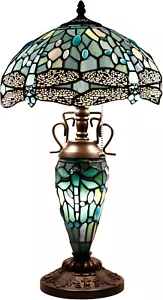 Tiffany Table Lamp Sea Blue Stained Glass Dragonfly Style 12X12X22 Inches Mother - Picture 1 of 8