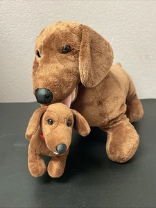 Build A Bear Mom & Puppy Brown Dog Dachshund Red Magnetic Collar Plush BABW - Picture 1 of 11