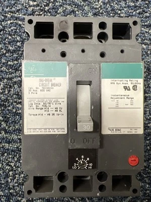 GE TEC36030 Mag-Break 30Amp Circuit Breaker 3 Pole 600VAC - Image 1 of 2