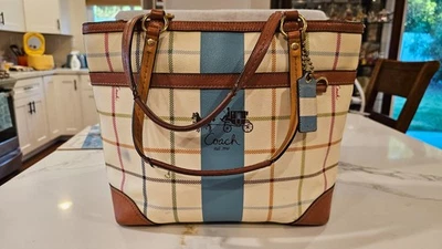 Bolso de hombro Coach Heritage multicolor a cuadros de lona recubierta #12561 Foto 1 de 4