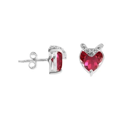 6x6 MM Burma Rosso Rubino Forma Cuore Bottone, 925 Orecchini Argento, Del Mese - Immagine 1 di 4