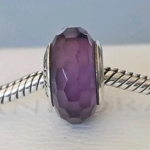 Genuine Stamped Pandora Charm - Purple Faceted Murano Glass Bead S925 ALE - Picture 1 of 6