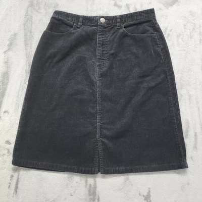 复古 Eddie Bauer 裙 8 码黑色灯芯绒铅笔前开衩口袋学院风 — 第 1/4 张图片