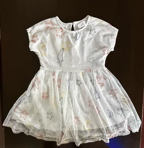 Hanna Andersson girls 130 8 white short sleeve dress stars & moon tulle overlay - Picture 1 of 3