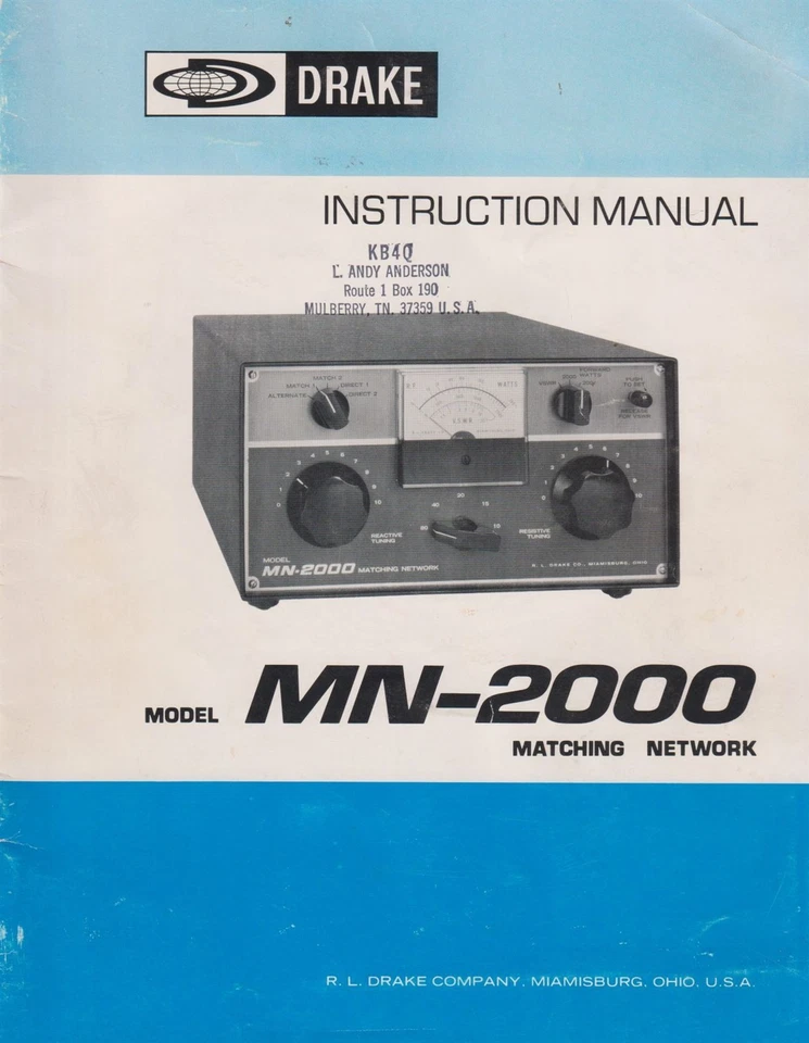 *MANUAL DE INSTRUCCIONES DE RED ORIGINAL DRAKE MN-2000 ORIGINAL ORIGINAL* Foto 1 de 1