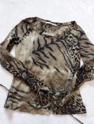 Vintage Roberto Cavalli wool long sleeve animal tiger leopard print size M 12  - Image 1 of 4