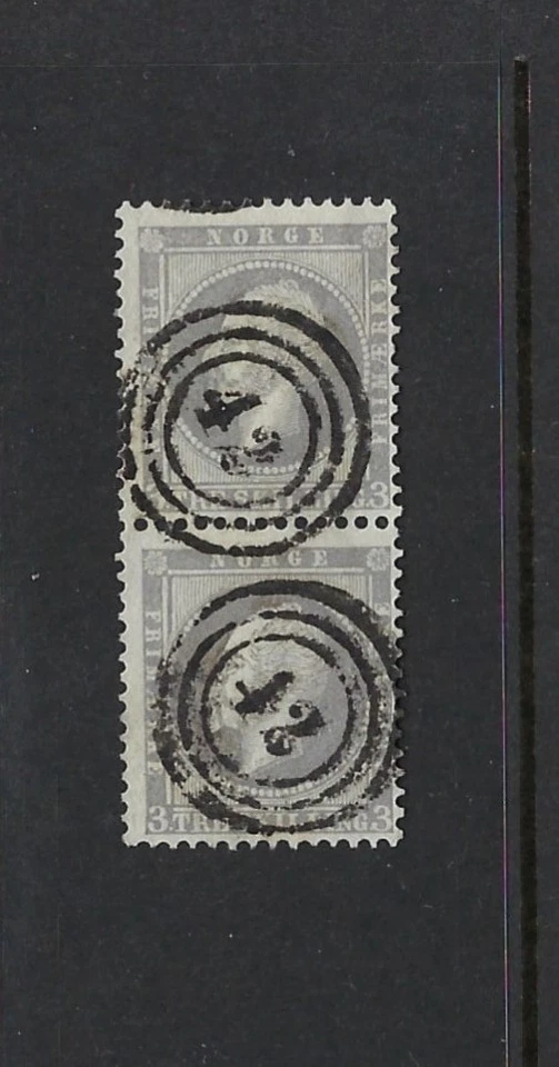 Норвегия 1856 3 sk сиренево-серый тонкий вертикальная пара с цифрой 42 отменяет Facit 3 - Изображение 1 из 1