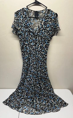 Vestido de seda Anna Sui floral corte sesgado transparente con deslizamiento para mujer 6P azul negro aleteo Foto 1 de 4