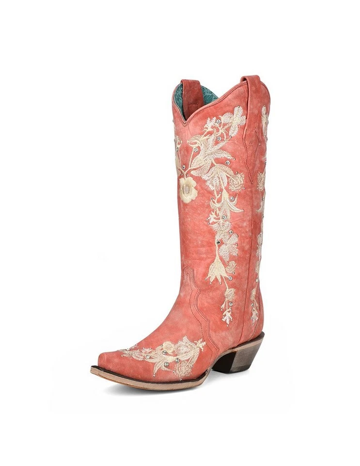 Corral Western Boots Womens Leather Flowered 6.5 M Coral A4238 - Image 1 of 1