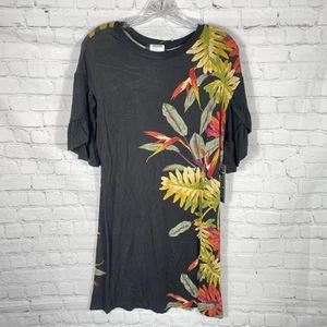 Luxology schwarzes kurzes Kleid mit Rüschenärmeln und tropischem Print Größe Small - Bild 1 von 8