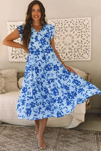 Regina Floral Tiered Frilled Trim Dress - Picture 1 of 10