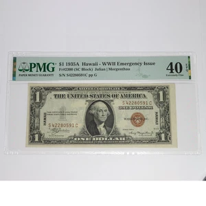 1935 A PMG XF40 EPQ - Hawaii WWII Emergency Issue $1 Dollar Fr #2300 Note 56640F - Picture 1 of 3