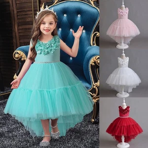 Kids Girls Tutu Princess Flower Tulle Wedding Party Prom Gown Pageant Bridesmaid - Picture 1 of 54