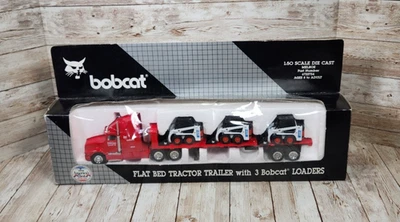 BOBCAT 1:50 Die Cast Flat Bed Tractor Trailer with 3 Bobcat Loaders 6722754 NIB - Image 1 of 4