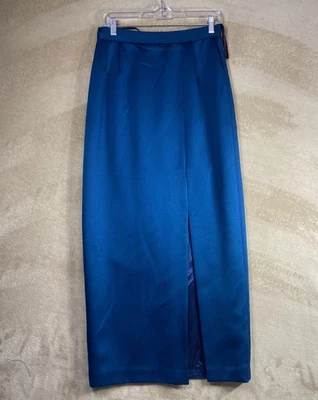 ALEX EVENINGS Skirt Midi Woman’s 10 Blue Satin Straight Pencil Front Slit - Image 1 of 4