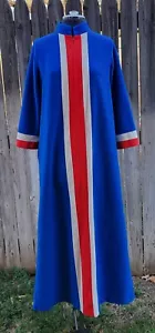 Vanity Fair velour Robe zip front Blue red white Loungewear House Dress - Picture 1 of 13