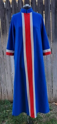 Vanity Fair велюровый халат молнии спереди синий красный белый Loungewear дом платье  - Изображение 1 из 4