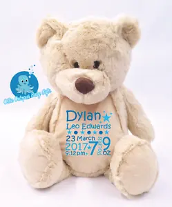 Personalised Baby Teddy Bear Gift personalised soft toy Christening Baby gift - Picture 1 of 7