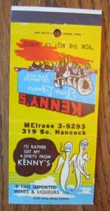 GHOST ON MATCHBOOK MATCHCOVER: KENNY'S LIQUOR STORE (COLORADO SPRINGS, CO) -E21 - Picture 1 of 3