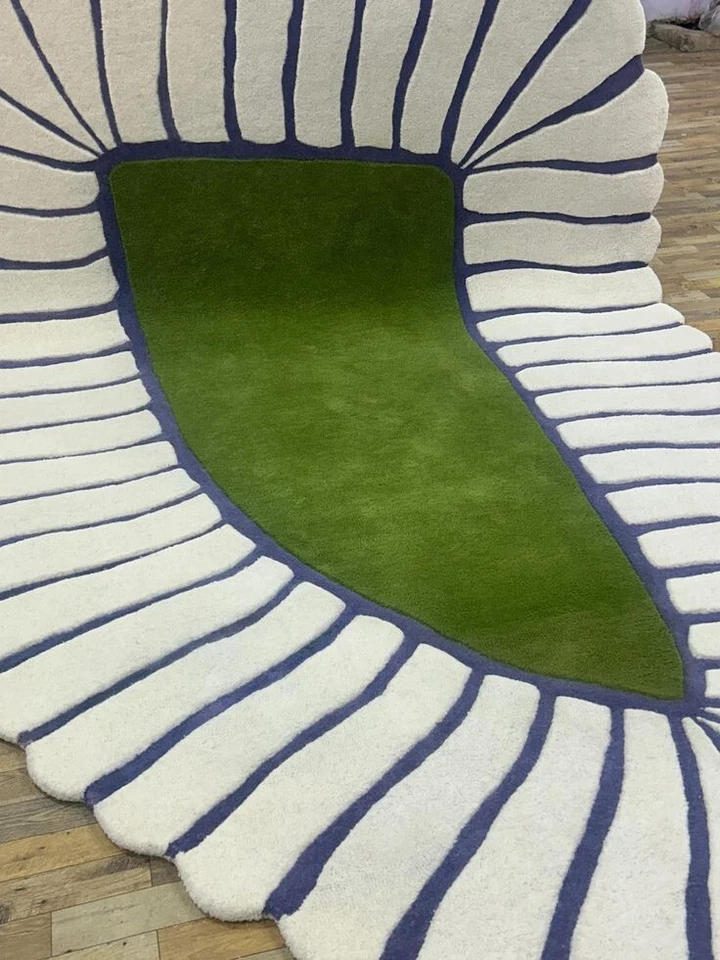 6X9, 8X10, 9X12, 10X14, Rug Green & White Latest Hand Tufted 100%Wool Rug Carpet - Image 1 of 4