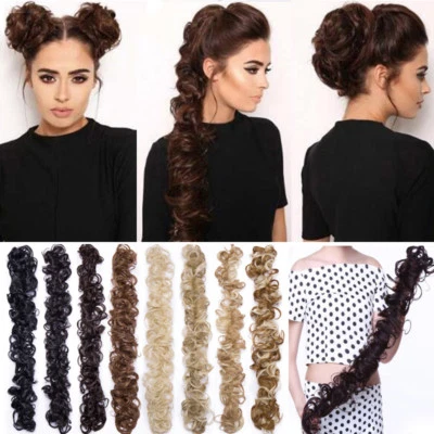 Long Thick Hair Extensions Scrunchie Wrap Messy Bun Updo Curly Ponytail Chignon - Image 1 of 4