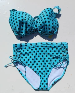 Plus Size bikini polka dot Swimsuit 1x 2X blue black swim pin up $78 OFFER new - Picture 1 of 7