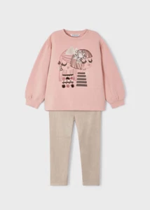 COMPLETO FELPA LEGGINGS BAMBINA MAYORAL 4789 COTONE ROSA ORIGINALE AI 2024 - Picture 1 of 4