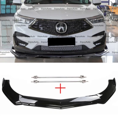 For Acura MDX RDX Front Bumper Lip Spoiler Splitter + Strut Rods Glossy Black - Изображение 1 из 4