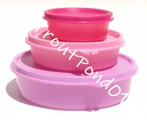 Tupperware Set of 3 Small Bowls Medium Little Wonders Half Snack Cup Purple Pink - Picture 1 of 5
