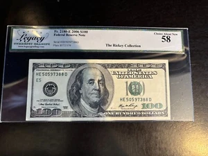 DBR 2006 $100 FRN Richmond Fr. 2180-E Legacy 58 Serial HE50597388D - Picture 1 of 2