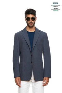 BELVEST Blue Cotton Micro Checks Jacket Blazer 46 US / 56 EU 7R - Picture 1 of 5