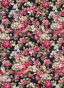 Fabri-Quilt HOUSE OF THE ROSE Floral Black Red Tan Floral Fabric 2.8yds - Picture 1 of 3