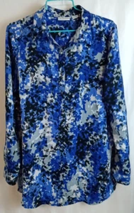 Liz Claiborne blau schwarz & grau Print Langarm Top Gr. M - Bild 1 von 6