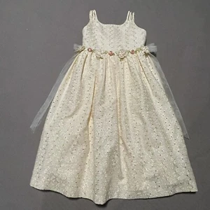 Bonnie Jean Dress Girl 6 Yellow Gingham Embroidered Eyelet Tulle Easter Rosette - Picture 1 of 13