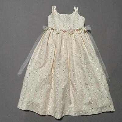 Bonnie Jean Dress Girl 6 Yellow Gingham Embroidered Eyelet Tulle Easter Rosette - Image 1 of 4