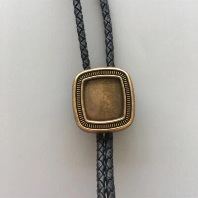 Старинный позолоченный пустой прямоугольник галстук-боло кожаное ожерелье - Изображение 1 из 4