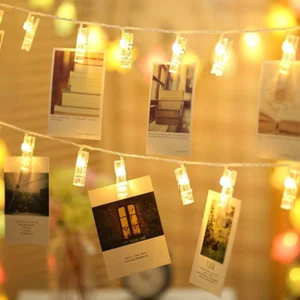 20 LED Photos Clips String Lights Warm White, Battery Operated Twinkle Lights wi - Picture 1 of 12