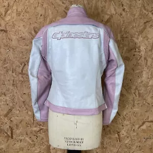 Alpinestars Stella Leather Motorcycle Jacket Womens Medium M White Pink - Picture 1 of 12
