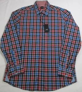 Men's HUGO BOSS Blue Red Plaid OBERT Shirt L Large NWT NEW $145 - Picture 1 of 8
