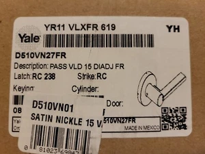 NEW Yale Passage Door Lever Handle Satin Nickle D510VN27FR YR11 VLXFR 619 - Picture 1 of 4