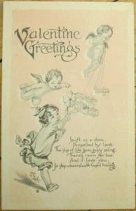 WWI Flugzeug Valentine 1923 Postkarte, Künstler signiert Fantasy Luftfahrt Doppeldecker Spielzeug - Bild 1 von 1