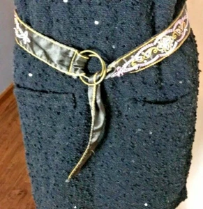 Beautiful Women's Boho Cloth Belt Embroidered Jeweled Satin Fits up to 32" Waist - Picture 1 of 4