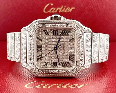 Cartier Santos Men's 40mm Large Model Steel Watch Roman Iced Out 10ct Diamonds - Image 1 of 4