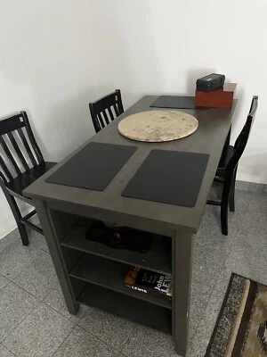Raised dining table set for 4 with storage shelves and foot rest - Image 1 of 4