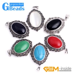 Box Chain Jewelry For Women Oval Beads Marcasite Siver Pendant 26x42mm - Picture 1 of 34