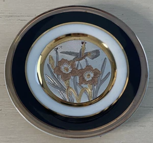 The Art of Chokin 24k Gold Gilded Japan Flowers Hummingbird Collectors Plate - Picture 1 of 6