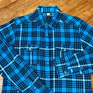 Vintage Quiksilver Flanellhemd Herren klein kariert Metall Logo Pckts Langarm Y2K - Bild 1 von 21