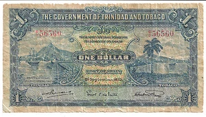 TRINIDAD AND TOBAGO 1 9 1935 one DOLLAR RARE GEORGE V CURRENCY Issue MONEY NOTE - Picture 1 of 2