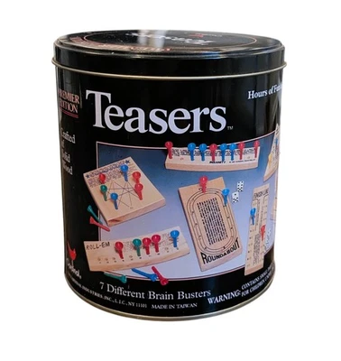 Vintage Wooden Peg Puzzle Set by Cardinal – 4 Games in Original Tin - Image 1 of 4