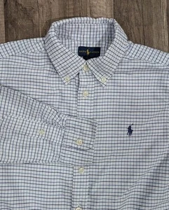 Ralph Lauren Boy's Plaid Button Down Shirt Blue/White Size 12 Preppy Formal - Picture 1 of 6